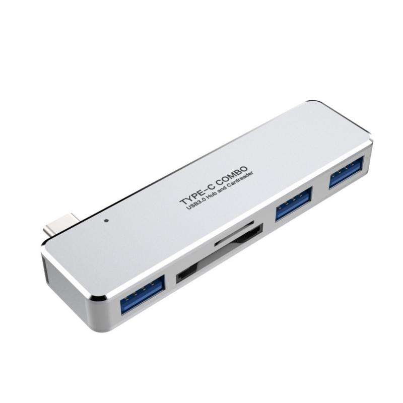 

Multiple Port USB C Adapter Including Storage Card Slot 3 USB Hubs Rapid 5Gbps For Panel PC Lightweight strong ABS Case серебряный
