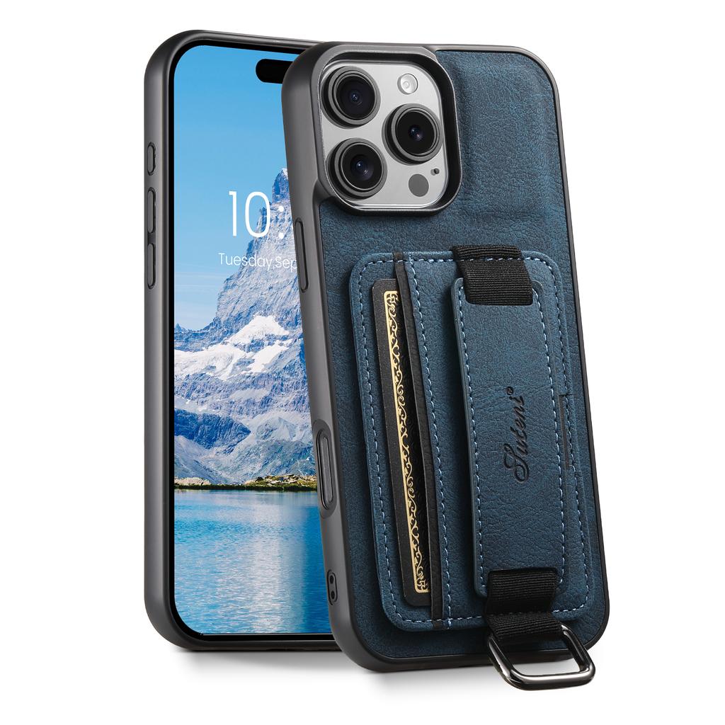 SUTENI H13 For iPhone 16 Pro Max Case Litchi Texture Leather+TPU+PC Cover with Card Holder Kickstand