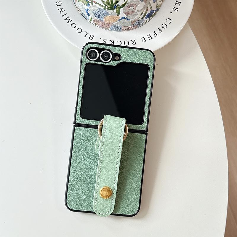 Applicable To Samsung Zflip6 Folding Leather Phone Case Findn3Flip Wristband Flip Xflip Solid Color Hard Case
