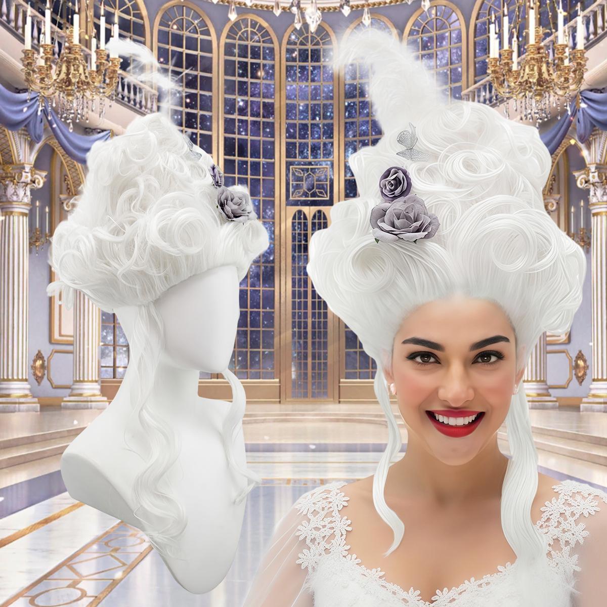 

Pink Fluffy High-Top high quality Synthetic Wig | Queen s Hairstyle with Feather Flowers | Wig for Queen Cosplay