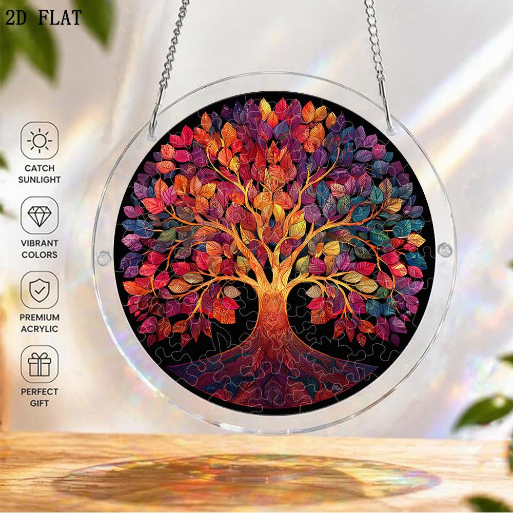 2D Flat - 2D Flat Is Not 3D Acrylic Sun Catcher Puzzle, Colorful Tree of Life Sun Catcher Puzzle 83pcs, Acrylic Puzzle Garden Decoration, Suitable for