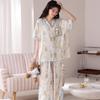 Pajamas Women's 1011 New Summer Cloud Cotton Cartoon Sweet Wide-leg Pants Cute Can Be Worn Outside Loungewear Set