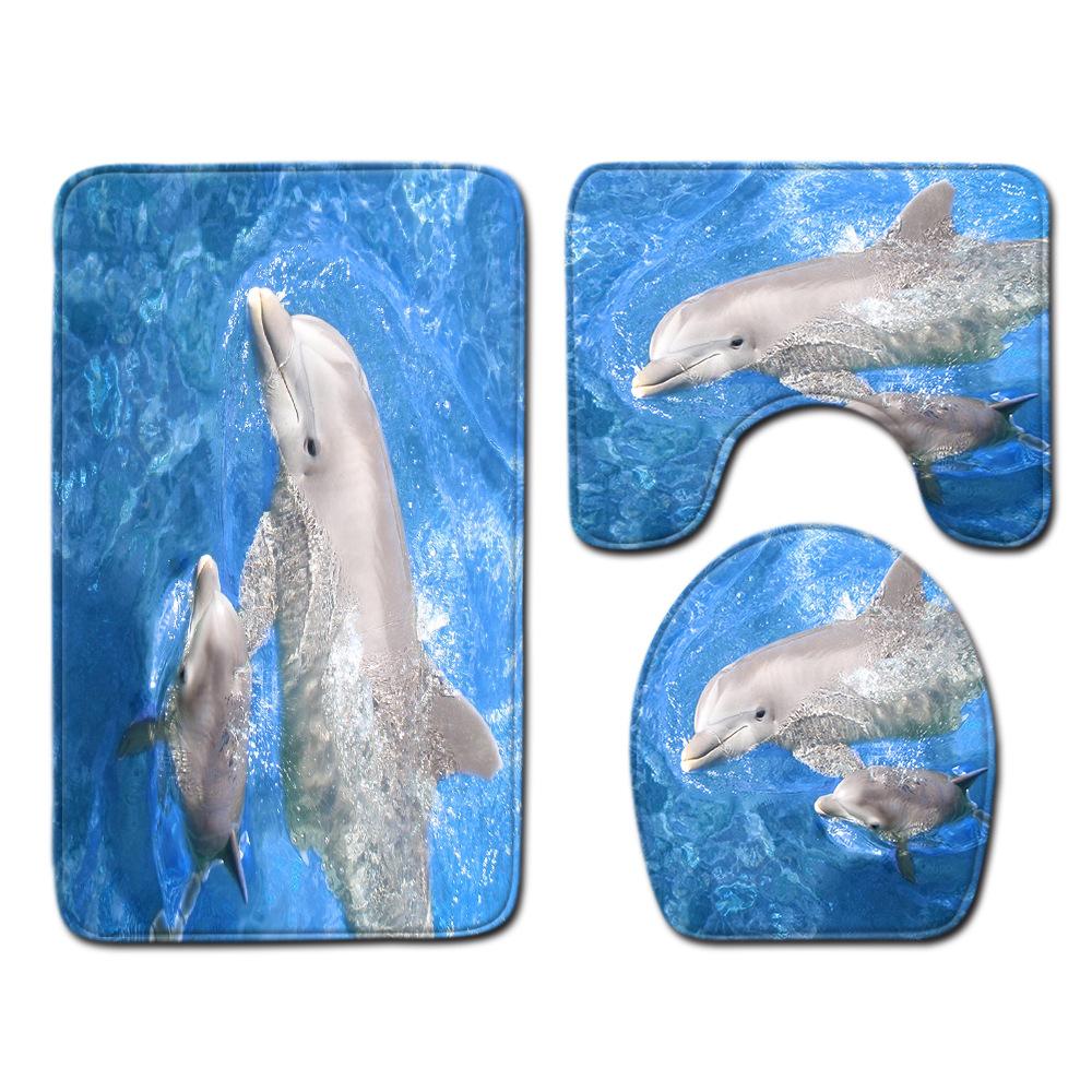 Animal Toilet Floor Mat Three-Piece Bathroom 3-Piece Carpet Doormat