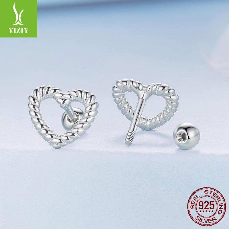 S925 Sterling Silver Hollow Twist Love Stud Earrings Simple Stacking High-Grade Thread Stud Earrings