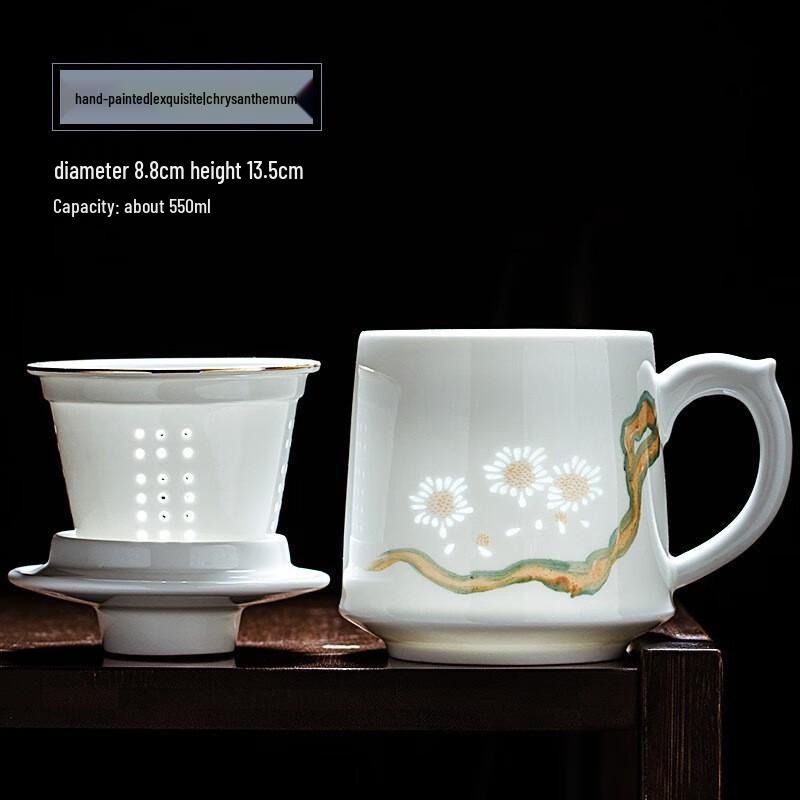 Pengbo Jingdezhen Hand-painted Ceramic Tea Separation Cup with Lid