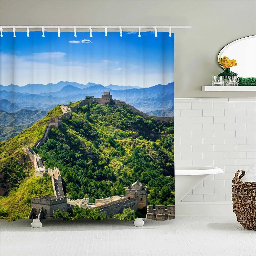 

Natural landscape China Great Wall Fabric Shower Curtain Waterproof Printing Bath Curtains for Bathroom Decorate with 12 Hooks W90xH180cm