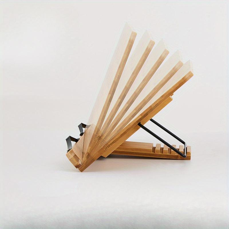 Book Stand for Reading Adjustable Book Holder with Elastic Page Clips Foldable Desktop Riser Stand Bamboo Reading Rack