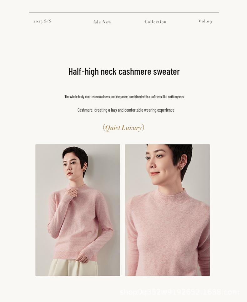 Twelve-Needle Women's Soft Cashmere Round-Neck Sweater: Warm Versatile Winter Knitwear