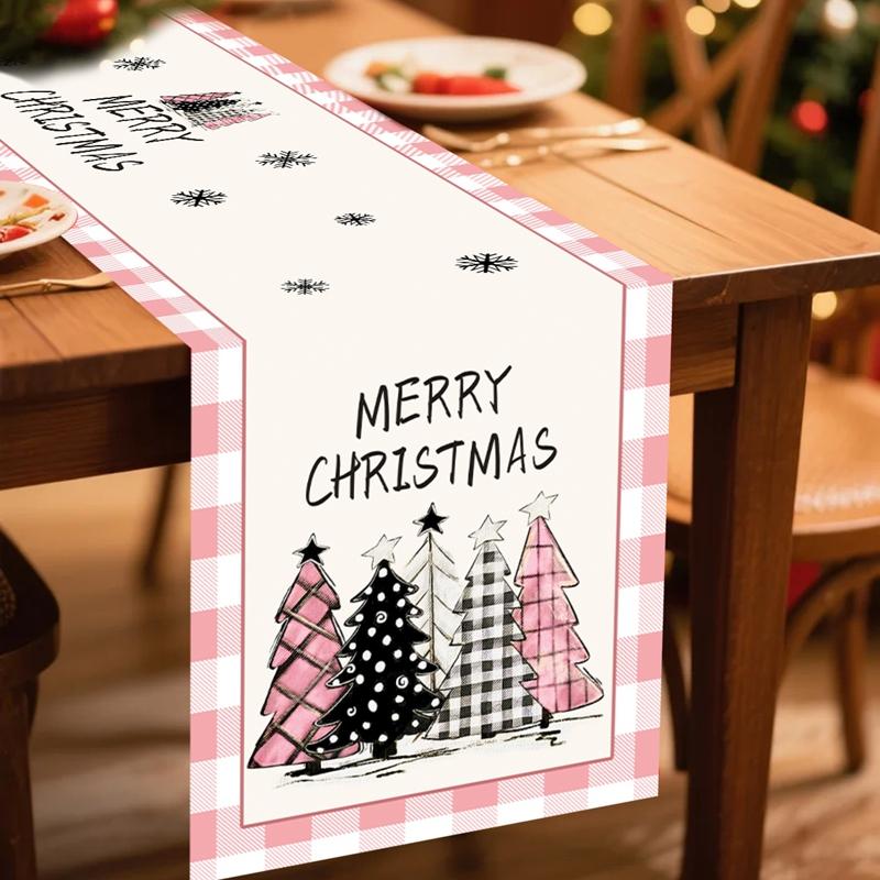 Buffalo Plaid Christmas Tree Table Runner Merry Christmas Decorations For Home 2026 Xmas Table Cover Gifts Happy New Year 2026