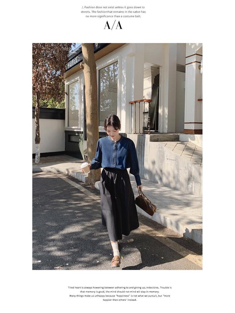 Women's 2025 Spring Retro Puff Sleeve Denim Shirt – Stylish, Unique, and Trendy Short Top