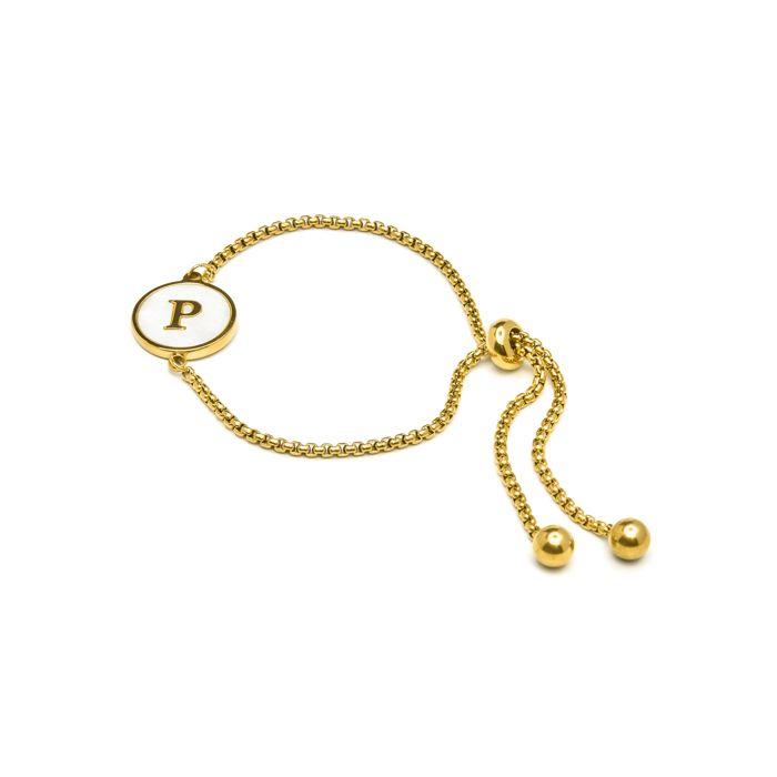 Bracelet - LUXENTER - Alphabet P - Nacre Blanche - Finition or Jaune 18K - Femme