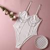 Ultra-Thin Sheer Mesh Bodysuit With Heavy-Duty Metal Chain Straps Women Fall Winter