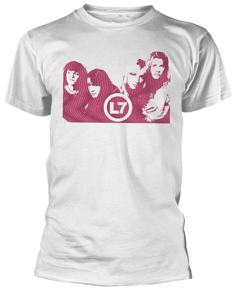 

Officially licensed L7 Warp Mens White 100% Cotton T-shirt Mens Tees Top Grunge L7 Punk Classic Tee M