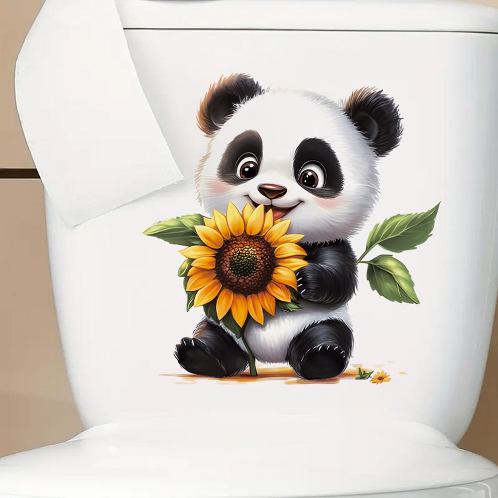 Cute Cartoon Panda Sunflower Toilet Wall Sticker Self-Adhesive Waterproof Removable Bathroom Home Decor Art