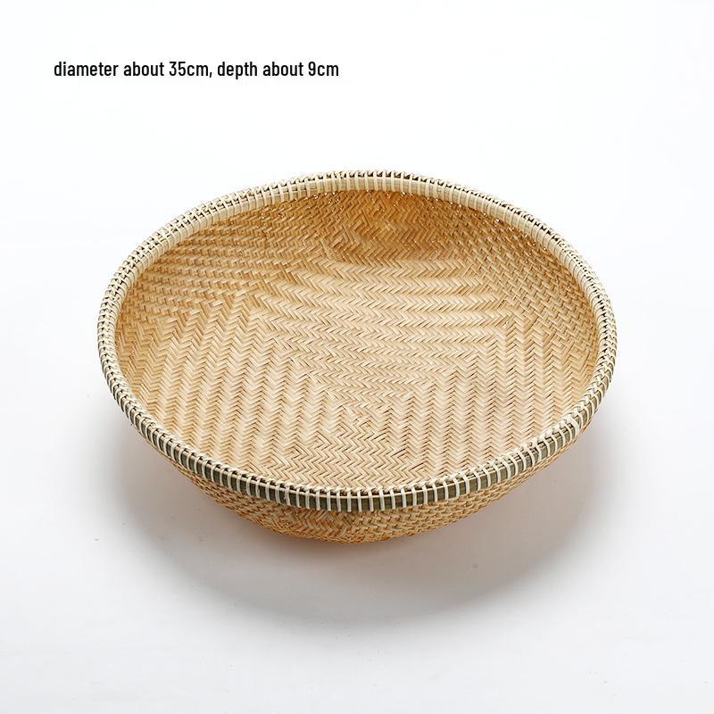 Handmade Bamboo Woven Basket for Fruits and Snacks - Round Living Room Storage Tray