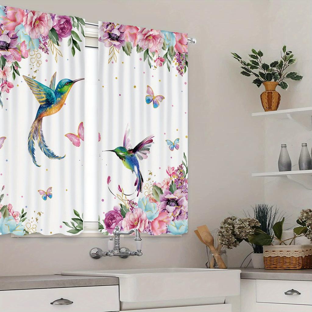 Flower Lily Birds Printed Curtains Curtain Suitable Kitchen Bedroom Study Cafe Living Room Home Decor Set Of 2 Made Polyester With Rod Pocket Washable