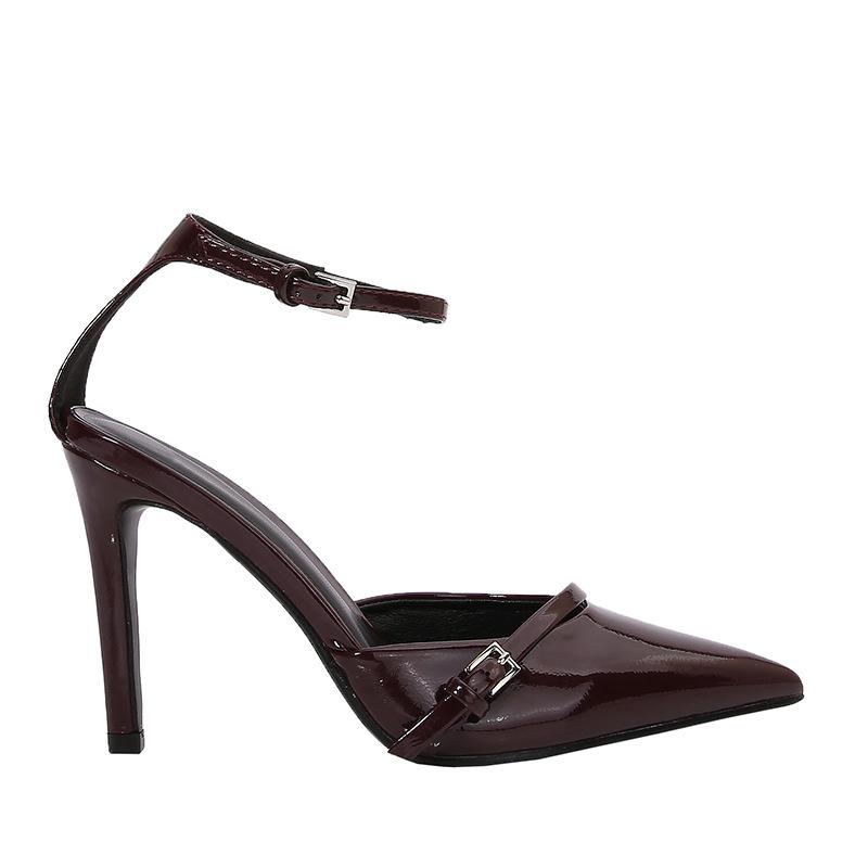 Mode Damen Leder Schuhe Schnalle Pumps Rot Spitz Slingback Hoher Absatz Sandale Sommer Mode Sexy Party Punk Got Htalons Femme