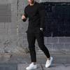 Casual And Comfortable Spring And Autumn Men'S Solid Color Casual T-Shirt Long Sleeved Shirt Long Pants Set Sportswear Hoodie Two-Piece Set