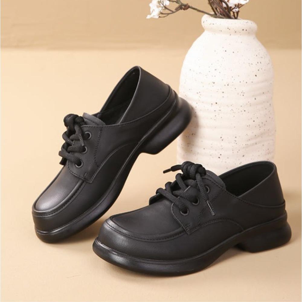 Loafers Women's Spring and Autumn New Soft-soled Middle-aged Mother Pumps Flat-soled Lace-up Work Casual Leather Shoes Women