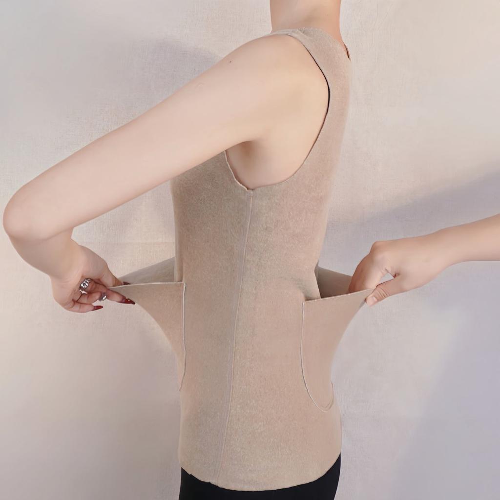 Front and Back Double Pocket Autumn and Winter German Velvet Seamless Warm Vest for Women Belt Pocket Base Thermal Underwear