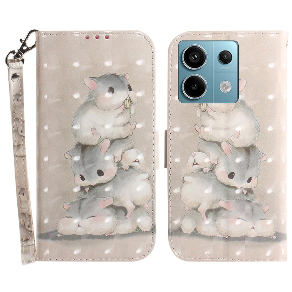 For Xiaomi Redmi Note 13 Pro 5G/Poco X6 5G Wallet Case 3D Pattern Print Leather Cover with Strap