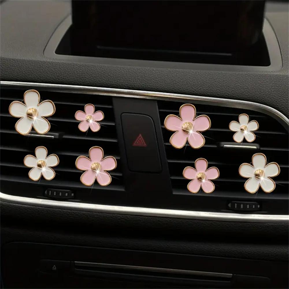 4-8pcs/set Small Car Air Outlet Perfume Decoration Clip Flower Daisy Design Car Interior Aromatherapy Fresheners Diffuser Access