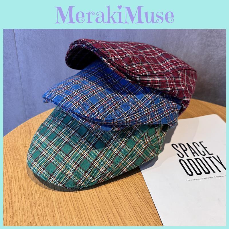 Vintage Pattern Checkered Beret Hat With Breathable Cotton For Women Fashion
