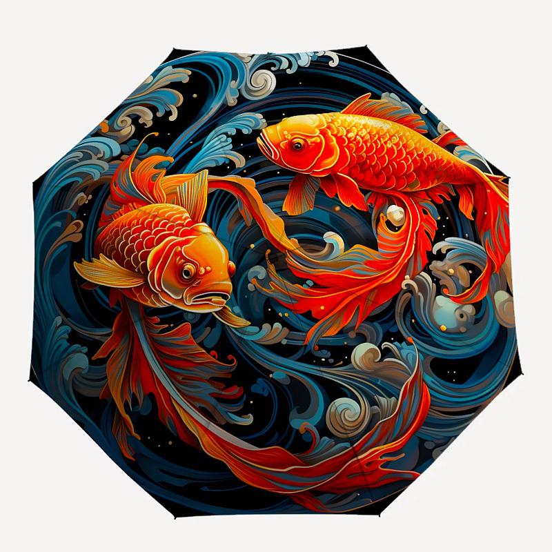 1pc Koi Fish Swirls Artwork Umbrella with Plastic Handle,Suitable for All Seasons Home Travel Outdoor UmbrellaB1643