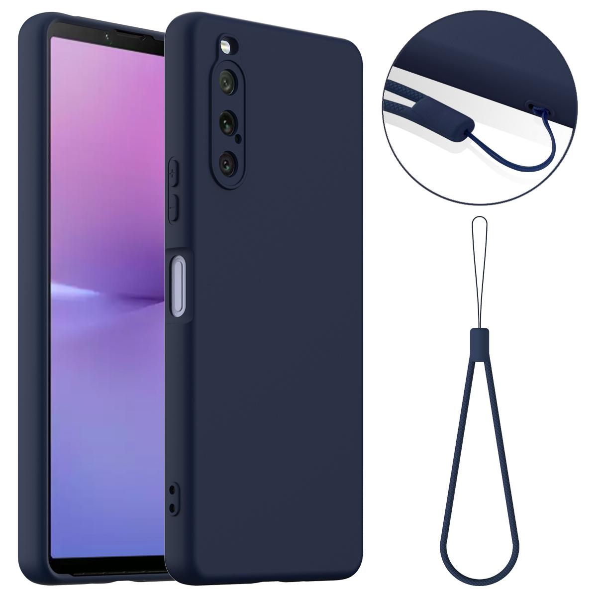 

Для чехла Sony Xperia 10 V, совместимого с MagSafe, чехол для телефона из жидкого силикона со шнурком Dark Blue