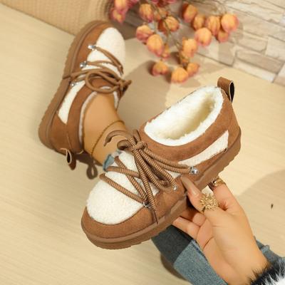 New Large-sized Thick-soled, Fleece, Thickened Laced Snow Boots for Women Warm Ankle Boots for Women Cotton Shoes for Women