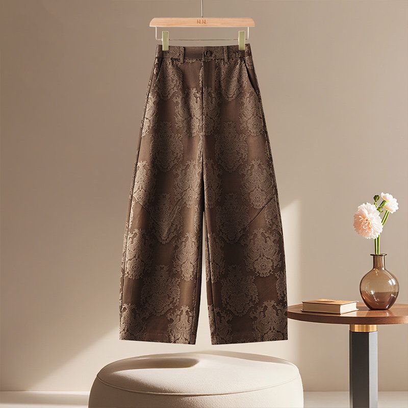 High-Waisted Satin Jacquard Wide-Leg Pants for Women, 2026 Summer New Fashion Loose Slimming Straight-Leg Cropped Casual Pants