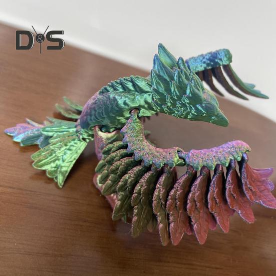 3D Printed Phoenix Figurine Movable Joints Colorful Bird Figure Articulated Animal Model Fidget Toy Home Office Desktop Decoration Ornament