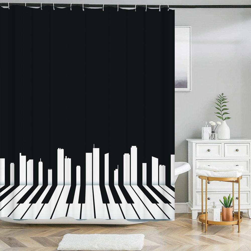 

Shower Curtain Black and White Music Pattern 3D Printing Shower Curtain Polyester Waterproof Bathroom Home Decor Curtain 180x180 W90xH180cm