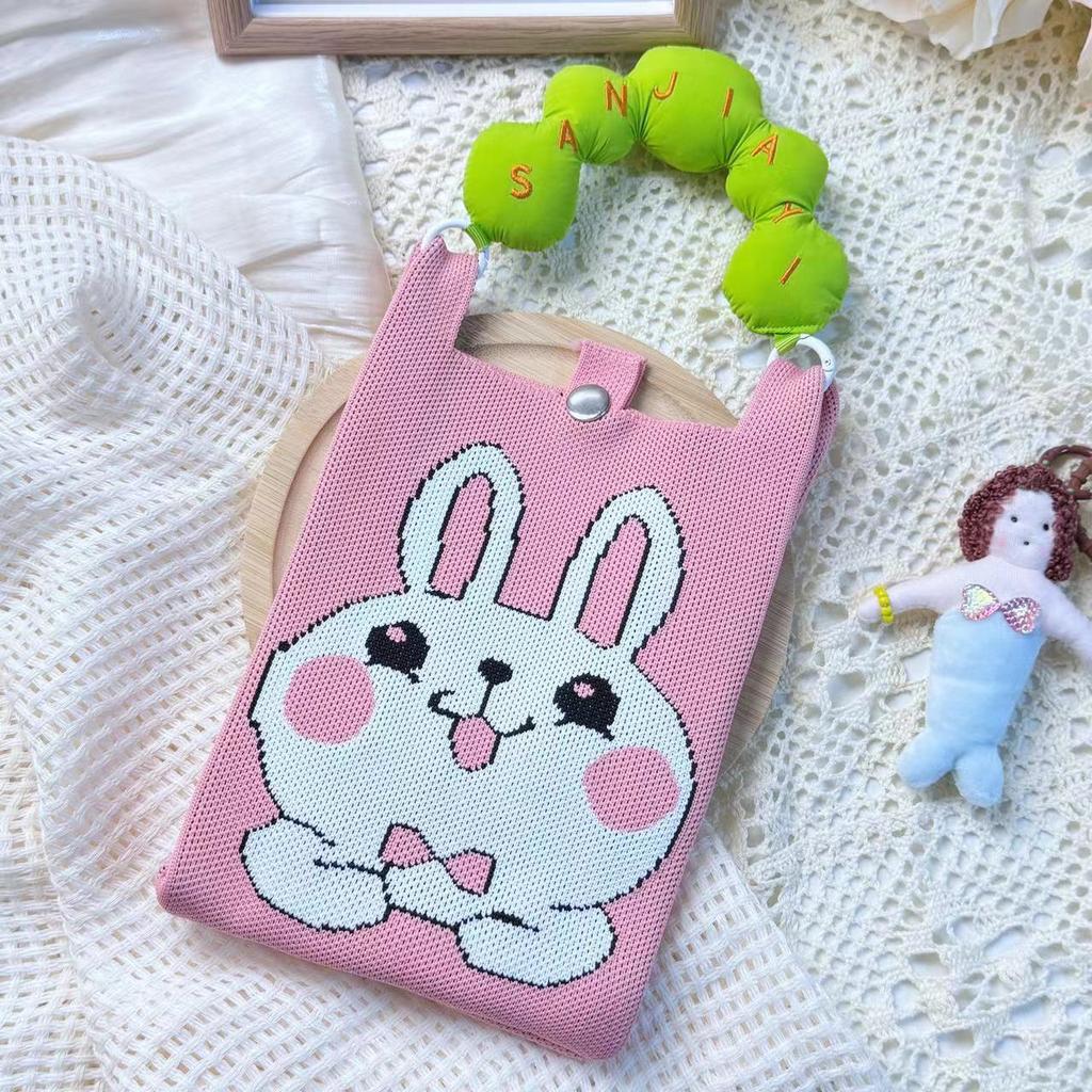 Ins Original Knitted Mobile Phone Bag, Convenient Storage, Student Cute Cartoon Messenger Bag