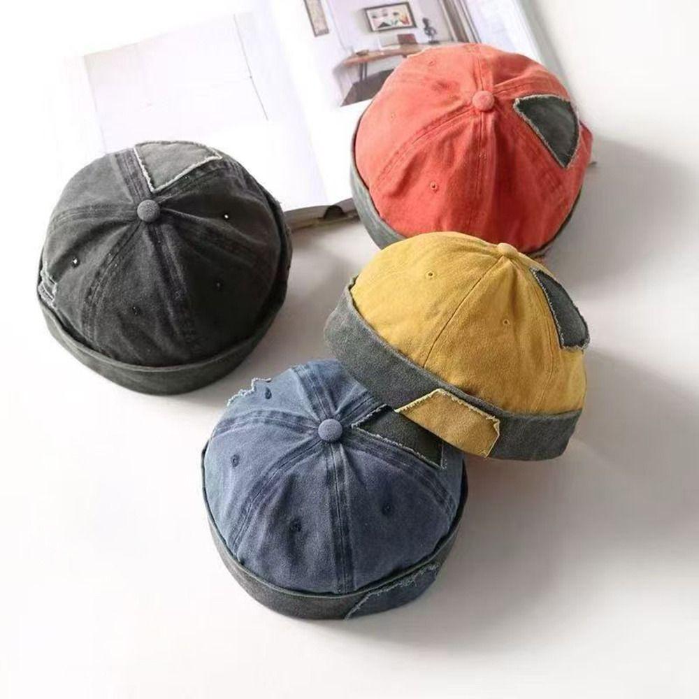 New Retro Brimless Hat Vintage Rolled Cuff Beanie Hat Adjustable Docker Cap Summer Spring