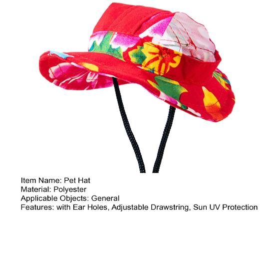 Pet Sun Hat Breathable Small Dogs Cats Bucket Hat with Ear Holes Adjustable Drawstring Sun UV Protection Pet Decorative Hat