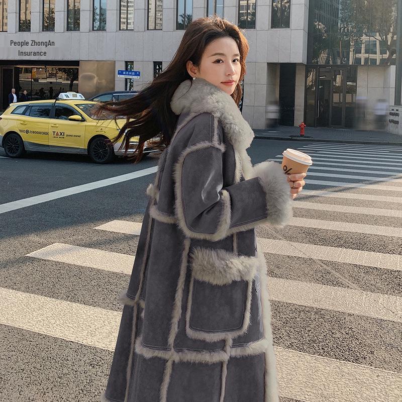 Women's Extra Long Faux Fur Lamb Wool Coat - Winter 2024 Style (2166)