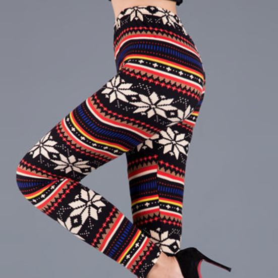 Høst Vinter Damebukser Snowflake Elgtrykk Høy midje Magekontroll Myk Elastisk Termisk Skinny Butt-løftet Yogabukse Lady Leggings