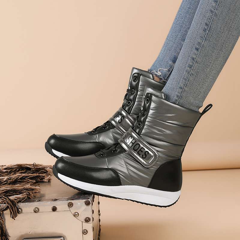 Krazing Pot Microfiber Down Boots Winter Shoes Med Heels Size 44 Wedges Super Size Snow Boots Hook Loop Mixed Color Keep Warm Mid-calf Boots