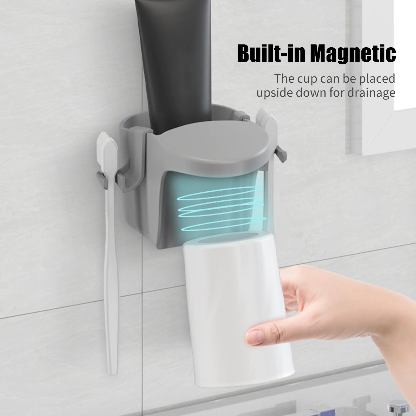 Toothbrush Rack with Toothpaste Slot Wall Mounted Toothbrush Holder Magnetic Cups 2 Toothbrush Slots for Washroom белый