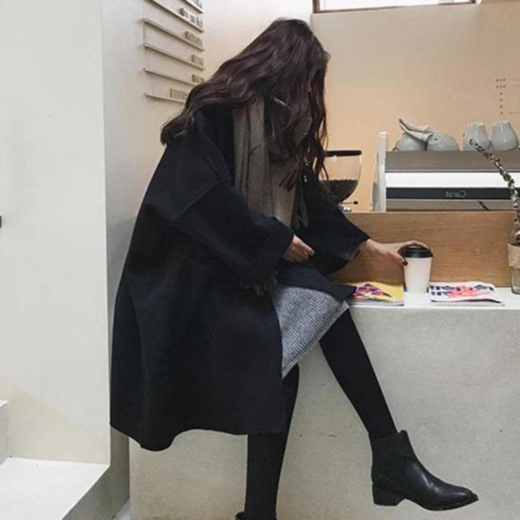 Cappotto Invernale da Donna Taglie Forti Ispessito Ampio Collo a Revers Maniche Lunghe Monocolore Prova Freddo Tasche Collo a Tacca Capospalla