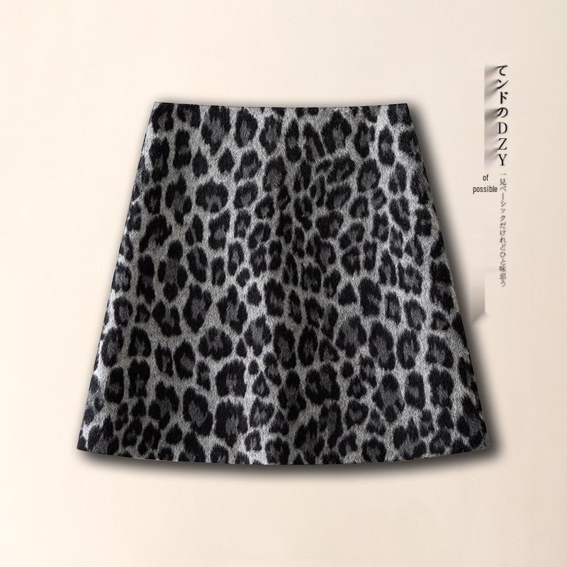 

Coffee Woolen Leopard Print A-line Skirt - High Waist, Slimming, Hip-hugging Autumn/Winter 2025 Collection 29/XL for 116-125 jin