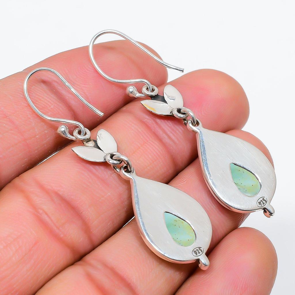 Larimar Gemstone Handmade Earring 925 Solid Sterling Silver Indian Jewelry Gift For Love