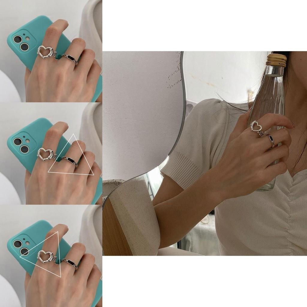 Elegant Korean Style 925 Sterling Silver Open Adjustable Heart Shaped Ring For Women