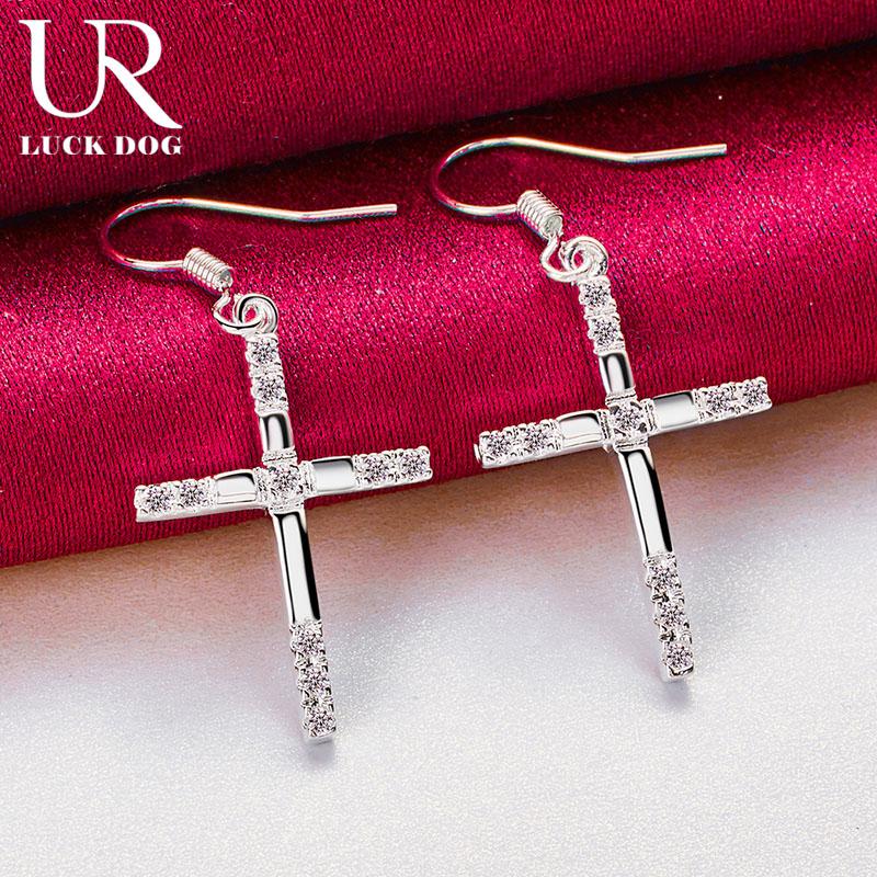 925 Sterling Silver Cross AAA Zircon Piercing Earrings Are Wedding Jewelry