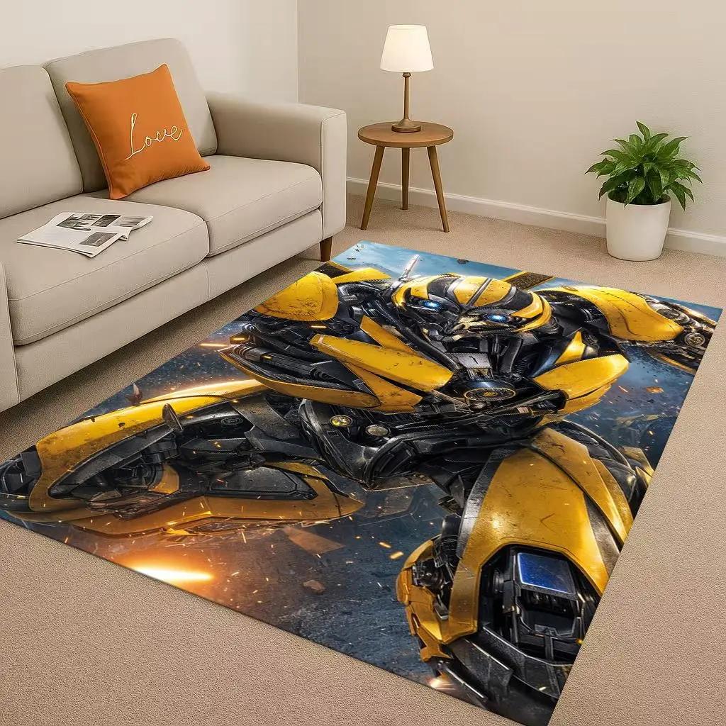 3D T-Transformers Optimus Prime Bumblebee Cartoon Living Room Non-Slip Area Rug Carpet For Bedroom Sofa,Easy Clean Home Doormat