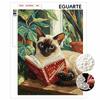 Relaxing DIY Pearl Painting Kit Framed with Siamese Cat Reading Book Design 5D Sparkling Bead Canvas Craft for Girls Bedroom Decor Gift