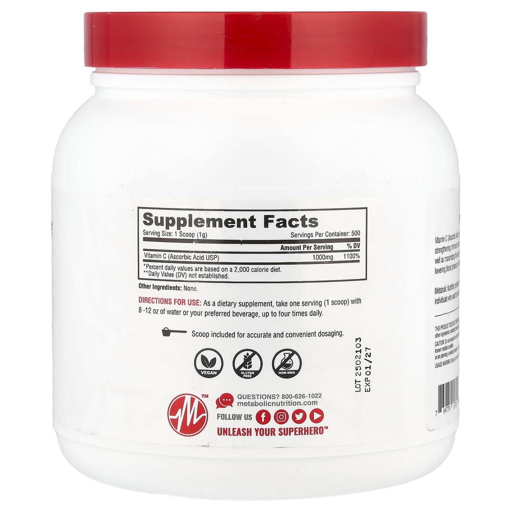 Vitamin C, Geschmacksneutral, 500G (17.64Oz)