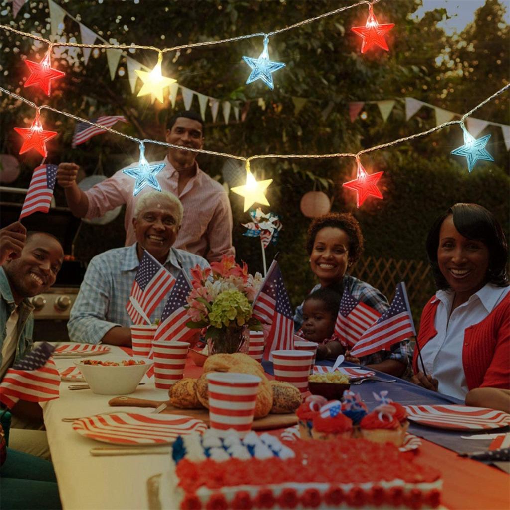 USB Plug-In, Red, White And Blue Three-Color Five-Pointed Star Decorative Lamp LED American Independence Day Light String