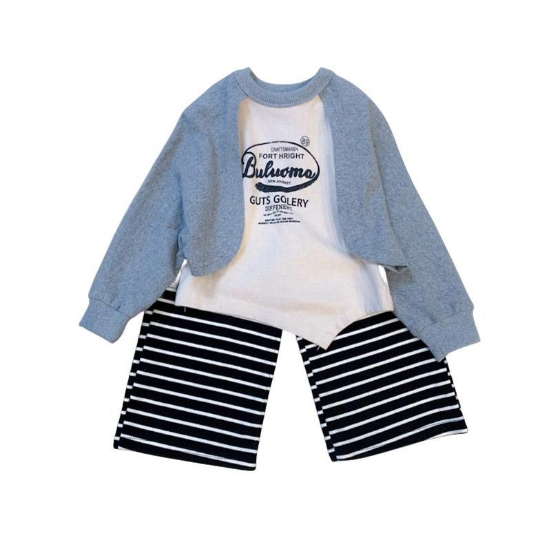 

Детский комплект из топа и брюк нестандартной формы для девочек, комплект из двух предметов, детский топ с длинными рукавами и принтом букв, комплект с длинными штанами в полоску 110